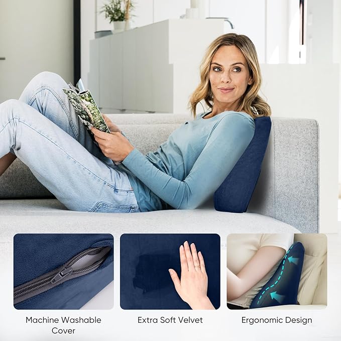 AHUAWA Back Support Pillow for Recliner Chair, Memory Foam Couch Back Cushions Ergonomic Large Lumbar Support Pillow for Lower Back Pain Relief, with Soft Velvet