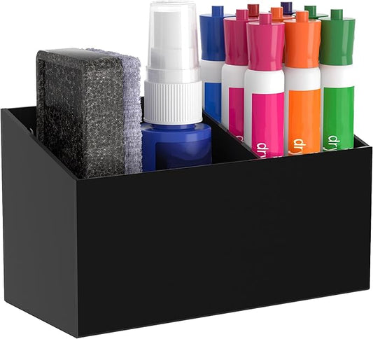 HBlife Magnetic Dry Erase Marker Holder for Whiteboard with 2 Compartments, Acrylic Wall Mount Magnet Pen Pencil Holder for Refrigerator, Locker Organizer Accessories for Classroom Office, Black