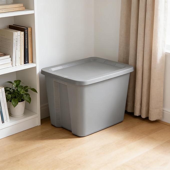 (4 pack) 18 Gallon Plastic Storage Bin with Snap-On Lid, Gray - Durable Stackable Container for Home, Garage & Office Organization