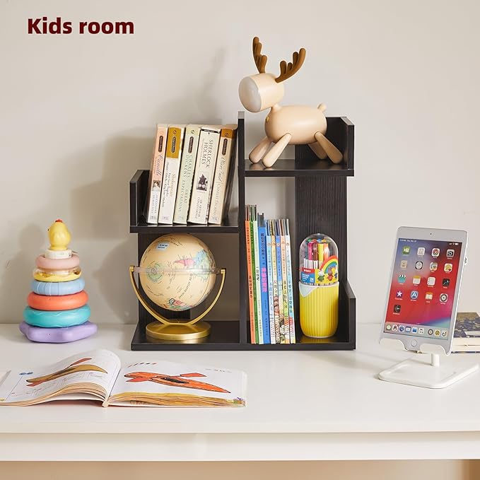 Aibiju Book Organizer for Desk, Cute Desk Top Organizing, Tree Bookshelf Unique Nursery Bookcase, Book Ends for Desk, Book Holder for Shelf Black YD-DSR002B