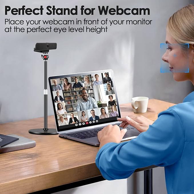 Nycetek Webcam Tripod Stand for Desk: Webcam Stand for Logitech Brio | C920 | C922 | C615 | C930e - Height & Angle Adjustable Desktop Tripod for Light & 1/4" Thread for Live Streaming | Video Calling