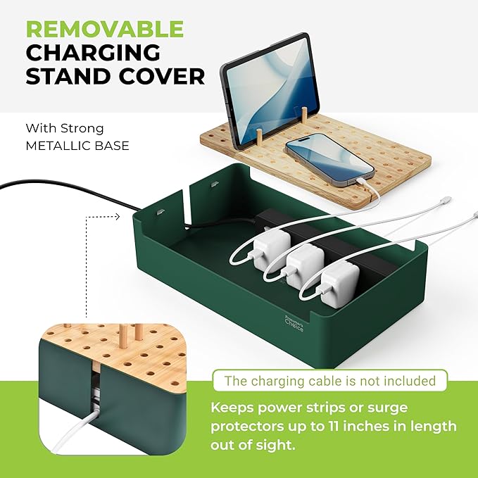 Prosumer's Choice Natural Bamboo Charging Station Rack for Smartphones and Tablets (Metal & Bamboo, Green)