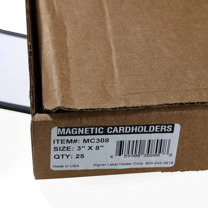 SmartSign (Pack of 25) 3 x 8 inch Flexible 'C' Channel Shelf Label Holders with Inserts, 62.5 mil Magnetic Material, Black, Made in USA