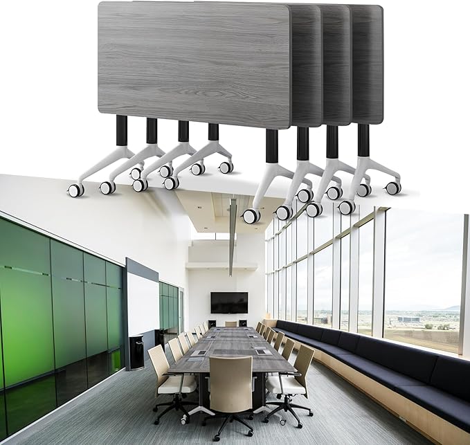 Goakwwuz Conference Room Table, Folding Conference Tables,Thicken Grey Tabletop,Flip Top Wooden Seminar Meeting Room Table for Conference Room Offices (4, Grey, 55.1”)