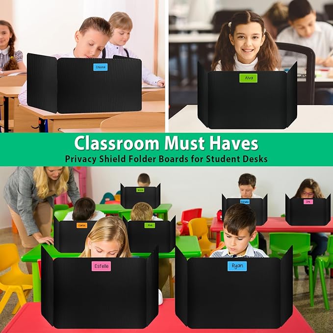 12 Pack Desk Dividers for Students, Waterproof Durable Plastic Testing Dividers Privacy Folders for Classroom, Easy to Clean, Desk Privacy Panel Classroom Shield Folder Boards Teacher Supplies