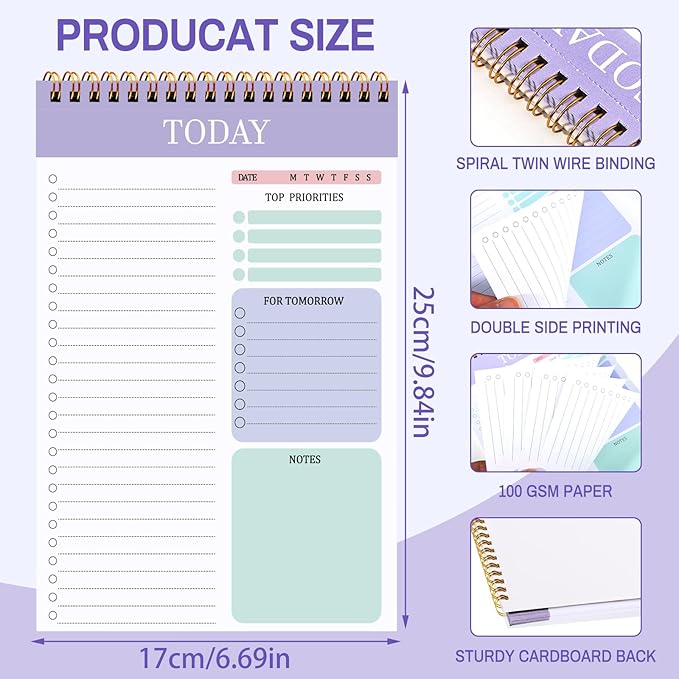 to Do List Notepad with 60 Tear Off Sheets, 6.7 x 9.8" to Do List Notebook for Work Perforated Daily Planner with Task Checklist for Home School Office Personal Organizers, Purple