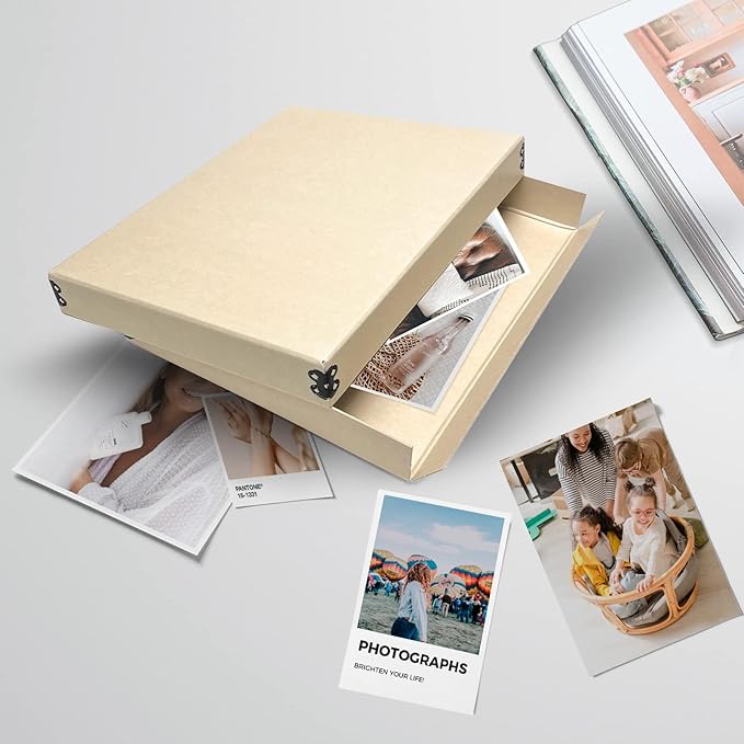 Lineco Museum Storage Box Tan, 8"x10"x1.5", Archival Boxboard, Drop-Front Design with Metal Edge. Organize, Store and Preserve Photographs, Prints, Documents, Art, Ephemera, Family Records, 2 Pack