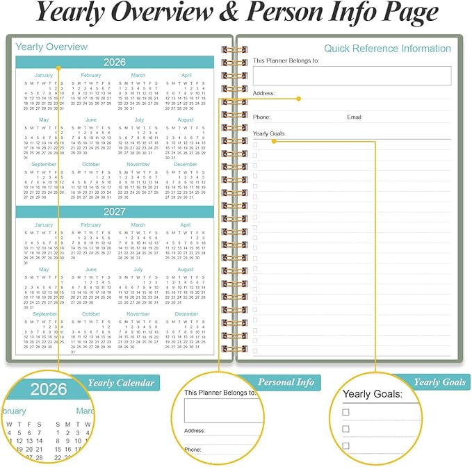 2026-2027 Planner - 18 Months Weekly & Monthly Planner from January 2026 - June 2027, Spiral Planners 2026-2027 with Elastic Closure, Inner Pocket, Medium 5.8" x 8.3", Green