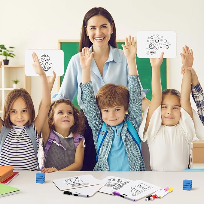 Affrolling 2 Sets Small Whiteboard Dry Erase Boards 5" x7'' Mini Double Sided Dry Erase Lap Boards with Markers Erasers Pen Holders Personal Whiteboards for Students Classroom Teacher