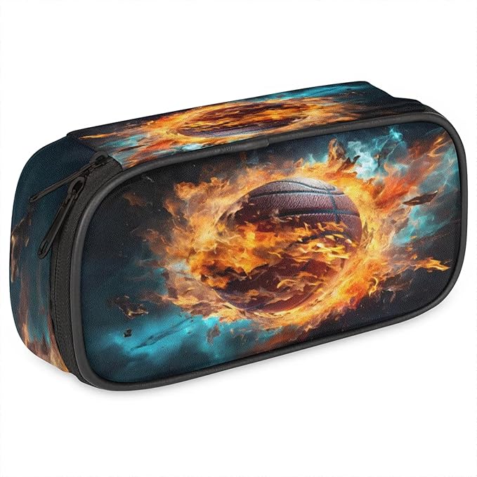 Pardick Pencil Case，Basketball Fire Big Capacity Pencil Pouch Coin Pouch Stationery Organizer For Teen School