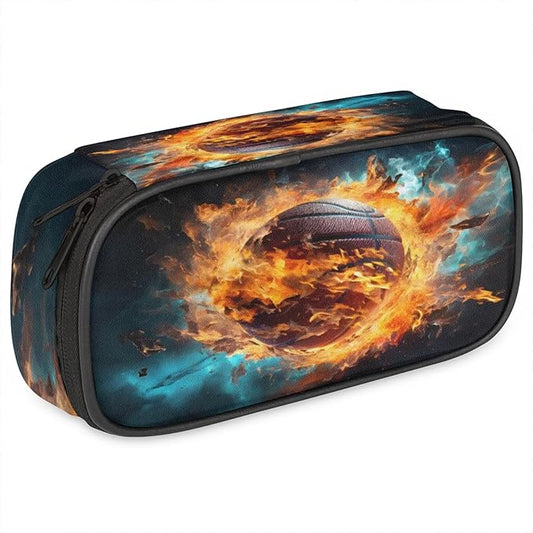 Pardick Pencil Case，Basketball Fire Big Capacity Pencil Pouch Coin Pouch Stationery Organizer For Teen School