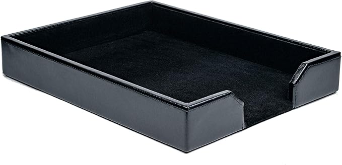 Dacasso Bonded Leather Desktop Tray Luxury Letter Holder & Paper Organizer for Desk, 13.5in x 10.5in x 2.13in, Black