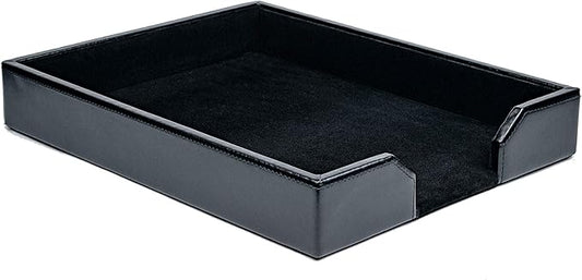 Dacasso Bonded Leather Desktop Tray Luxury Letter Holder & Paper Organizer for Desk, 13.5in x 10.5in x 2.13in, Black