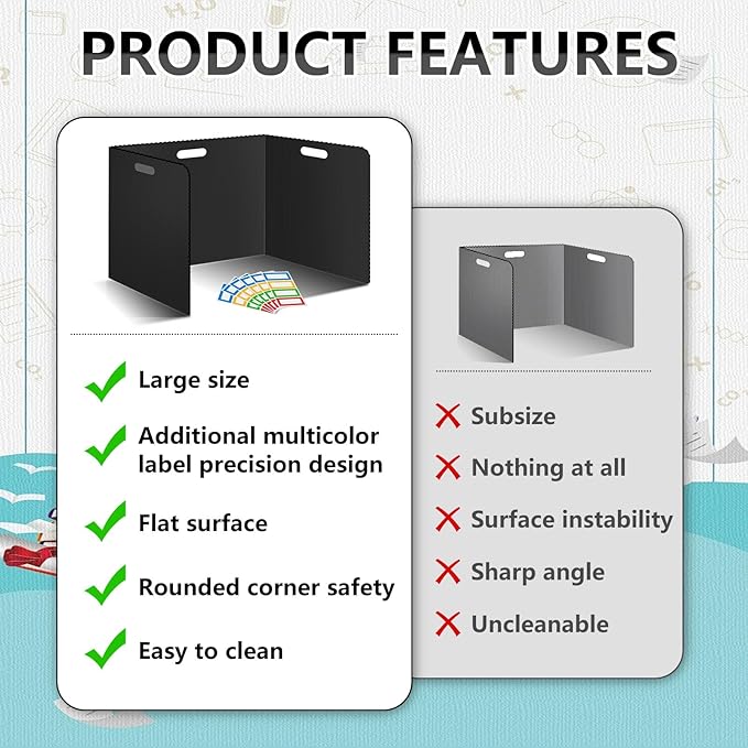 24 Pcs Desk Dividers for Students 14 × 17.5 × 14 Inch Plastic Durable and Waterproof Privacy Folders Shields Test Dividers with Classroom Privacy Boards for School Study Teacher Supplies (Black)