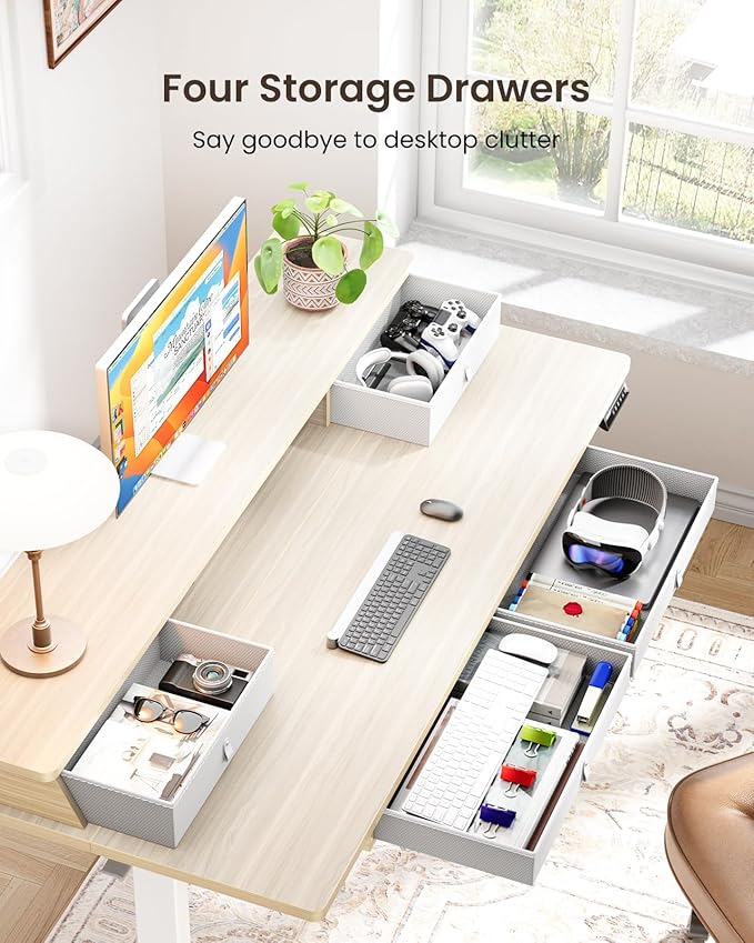 ErGear Electric Standing Desk with 4 Drawers, Height Adjustable Desk with Storage, C-Clamp Mount Compatible, Computer Home Office Table with Cable Management Tray
