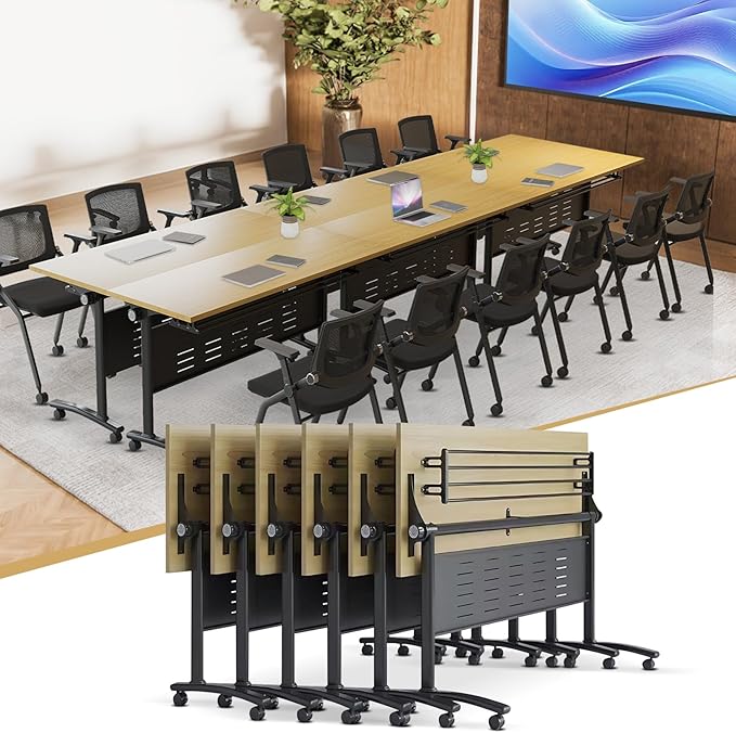 Conference Table,55.1''Folding Conference Room Table for 4-12 People,Mobile Flip Top MeetingTraining Table with Different Coulor and Styles for Offices, Classrooms,Meeting Room (6, 61''E)