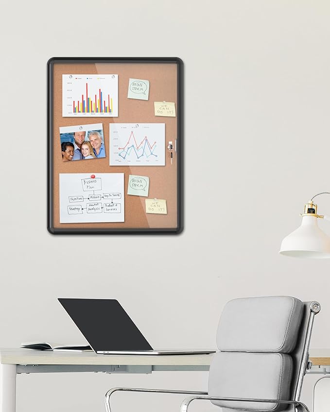 Mifuro 26"x20" Enclosed Bulletin Board, Lockable Weather-Resistant Aluminum Cork Noticeboard for School & Office, Black Frame w/Cork