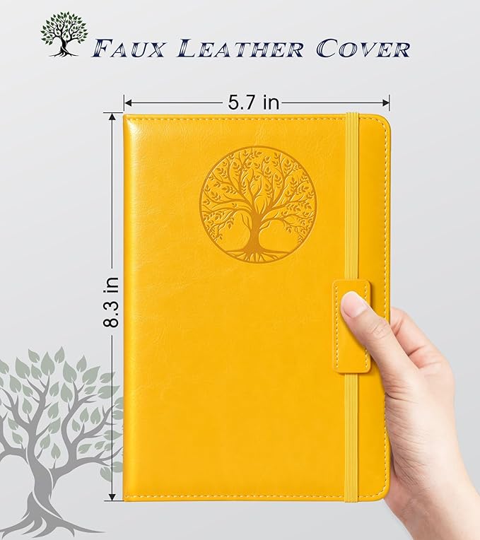 Biuwory Lined Journal Notebook for Women Men,256 Pages A5 Hardcover Leather Journals for Writing,Travel,Business,Work & School,College Ruled Notebooks for Note Taking,Diary Notepad 5.7"×8.3" yellow