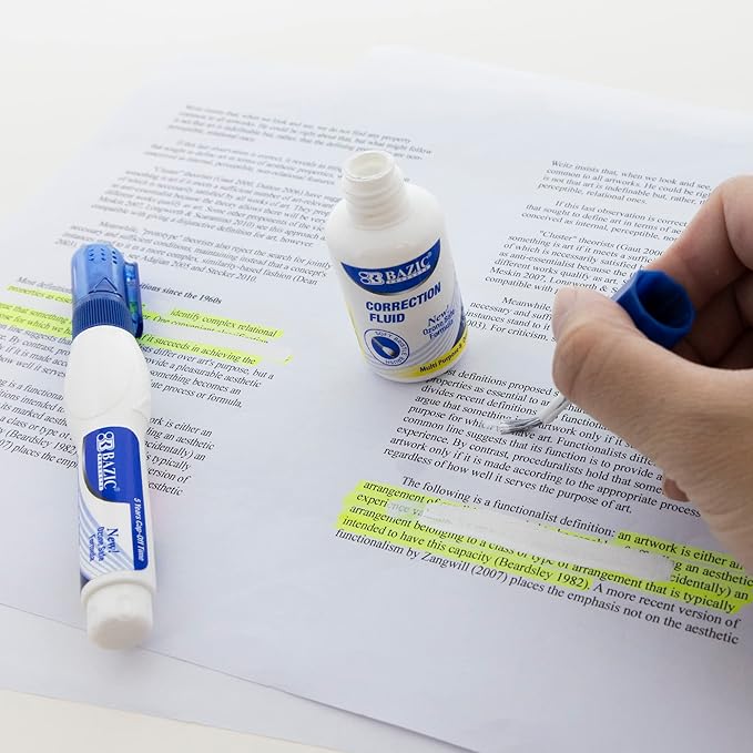 BAZIC Metal Tip Correction Pen & Correction Fluid (2/Pack) (Case of 144)