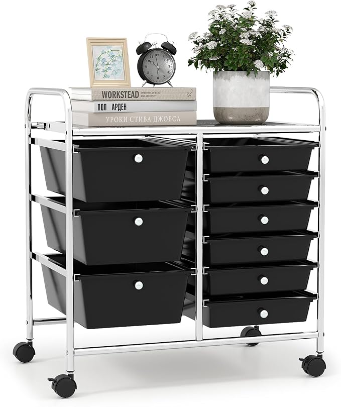 LDAILY 9 Drawer Rolling Storage Cart, Rolling Cart with Drawers for Classroom, Art Supply Craft Organizer on Wheel with Metal Frame & Handles for Home Office School
