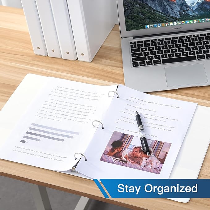 Basic 3 Ring Binder -1 or 1/2'' Binders with Roung Ring Binder, Large 100/200 Sheet Capacity, Fit 8.5" x 11" US Letter Size Paper, 12 Pack White (1'' White - 36 Packs)