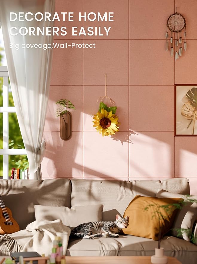 Bumusty Large Cork Board 36"x24" Alternative - 6 Pack Felt Wall Tiles with 40 Safe Removable Adhesive Tabs, 30 Pushpins, Cork Boards for Walls Pin Board Bulletin Board Office Decor (Pink)