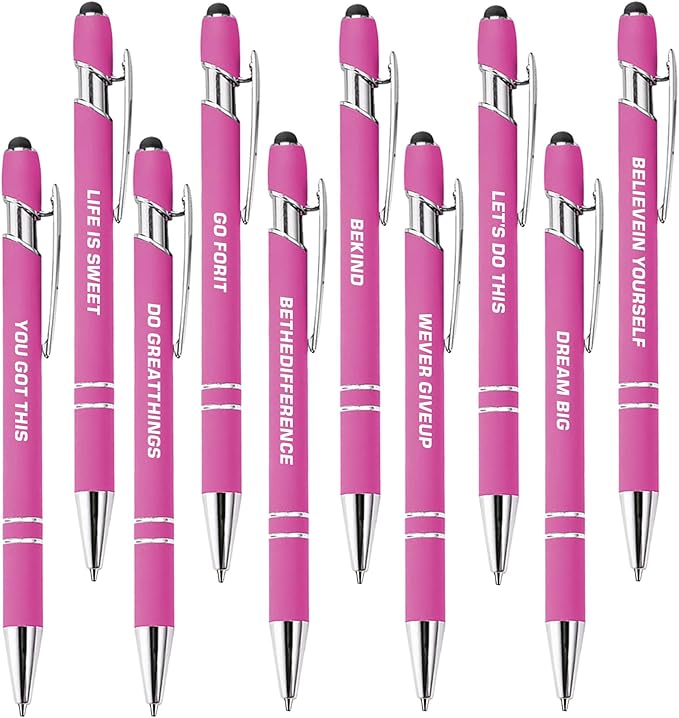 CRME 10pcs Inspirational Retractable Pen Funny School Supplies Pink Pens Black Ink 1mm Pen Smooth Writing Give Up Anxiety Pens Positive Gifts for Women Novelty Gifts for College Students and Girl