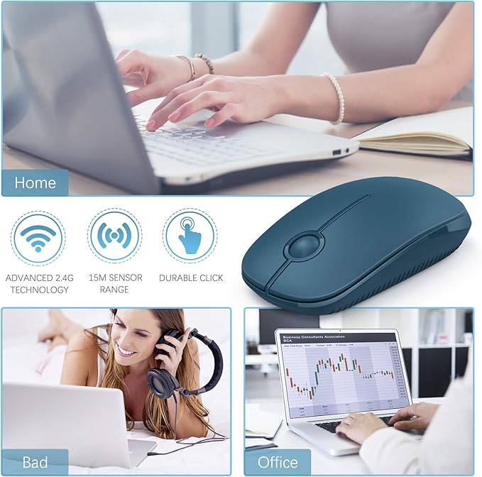 VssoPlor Wireless Mouse, 2.4G Slim Portable Computer Laptop Mouse with Nano Receiver Quiet Silent Optical Mice for Notebook, PC, Laptop, Computer-Sapphire Blue