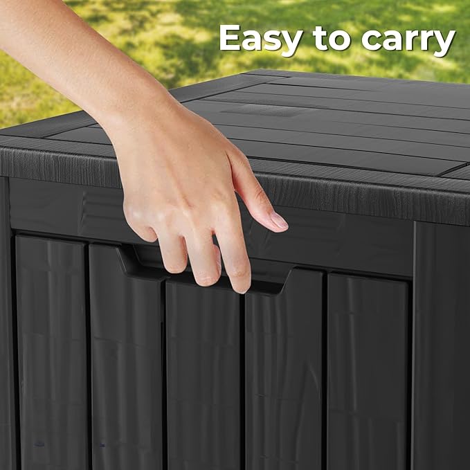 Decksplore 35 Gallon Outdoor Storage Box Waterproof Lockable Resin Deck Box Large, Patio Storage Bin for Pool Accessories Cushion Furniture, Garden Tools, UV-Resistant Outside Delivery Black