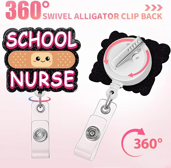 Aoryalps School Nurse Retractable Badge Reel Holder Retractable with ID Clip for Nursing Name Tag Card Nursing Student Teacher Doctor Medical Assistant Work Office Clip-Gifts for Nurse