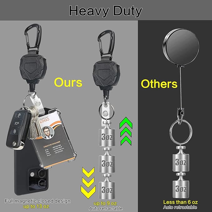 AIDSOTOU Heavy Duty Retractable Keychain Carabiner Badge Reel ID Badge Holder Retractable Clip with Breakaway Lanyard ID Cards Holder Cool Tactical ID Holder