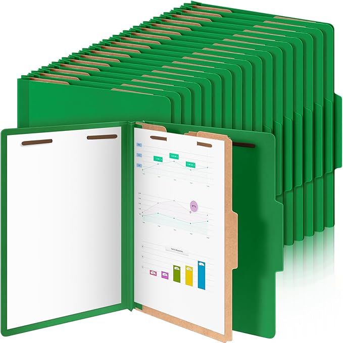 Skyygemm 48 Pcs Classification Folders Letter Size, 1 Divider Pressboard File Folder with Fasteners, Expanding File Organizer Bulk for School Teachers, Office Employee, Coworker, Staff (Dark Green)