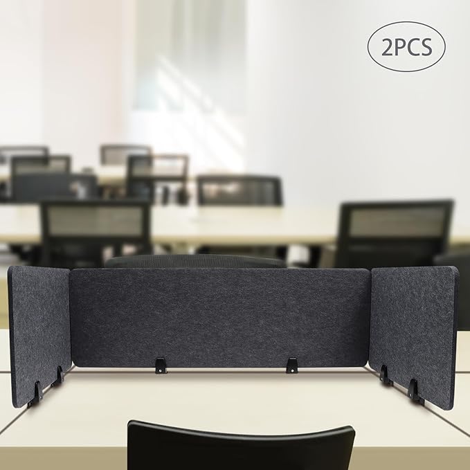Clamp-On Acoustic Desk Divider, 2Pcs 47.25x16in+4Pcs 23.6x16in Acoustic Partition, Desktop Privacy Panel, Sound Absorbing Workstation Panel (Anthracite Gray, 48" x 16" + 24" x 16")