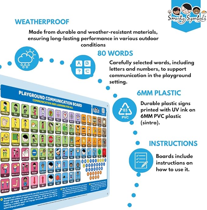 Outdoor Rated Plastic School Playground Communication Board - Weather-Proof Inclusive Communication Aid for Autism & Inclusive Play