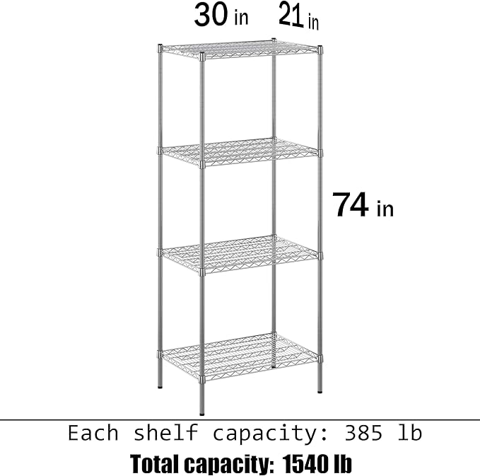 Regal Altair 21" Deep x 30" Wide x 74" Height Wire Shelving Kit | 4-Tier | NSF Commercial Storage Rack Unit
