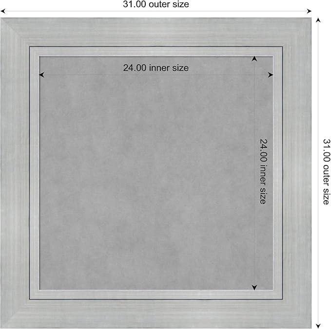 Amanti Art Silver Framed Magnetic Board 31x31 Medium Vision Board for use with Magnets, 100% Metal Sheet to Display Items as Office Decor or for Home Organization in mudroom, Kitchen or Kids Room