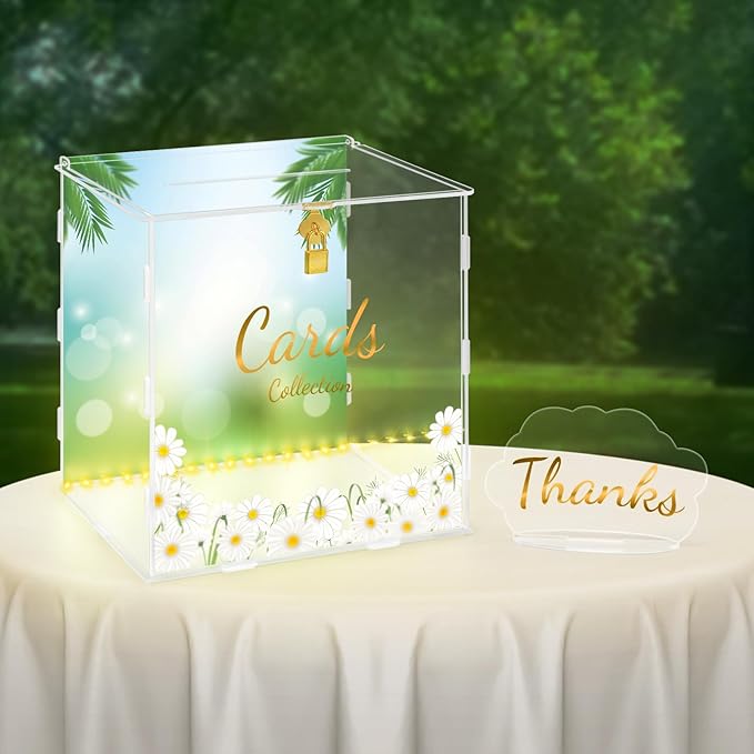 DIWNELEM Wedding Card Box with Lock&Light Large Letter Envelope Box Wedding Gift Card Box Money Box for Reception Baby Shower Birthday Party Graduation Decorations