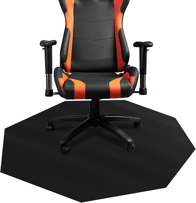 DESKU - Octagon Gaming Chair Mat, Computer and Office Chair Mat for Hard Floors, Black, 46 Inches x 49.5 Inches, Made in The USA