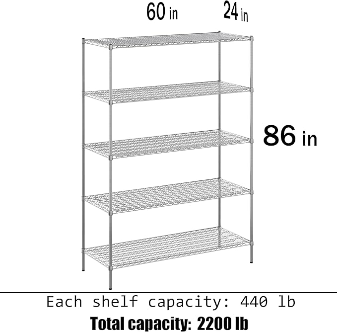 Regal Altair 24" Deep x 60" Wide x 86" Height Wire Shelving Kit | 5-Tier | NSF Commercial Storage Rack Unit