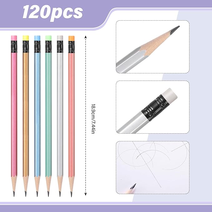 TecUnite 120 Pcs #2 HB Pencils with Eraser No 2 Unsharpened Wooden Hexagonal Pencils for Adults Gifts for School Exam art Learning Office Sketching (Multicolor)