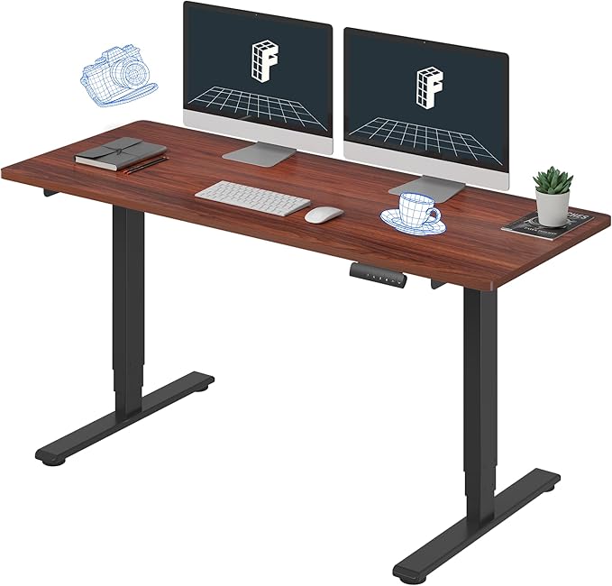 FLEXISPOT E6 3-Stage Dual Motor 60 x 24 Electric Standing Desk Sit Stand Up Desk, Holds 220 lbs, Adjustable Height w/Memory Presets, One-Piece Mahogany Desktop & Black Frame, Ships in 2 Boxes