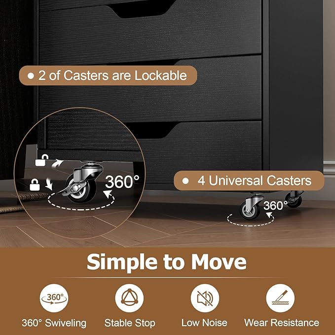 Giantex 7-Drawer Storage Cabinet, Mobile File Organizer with 4 Universal Casters, Wooden Vertical Filing Cabinet on Lockable Wheels for Office, Study, Living Room (19.5” x 16” x 34.5”,Black)