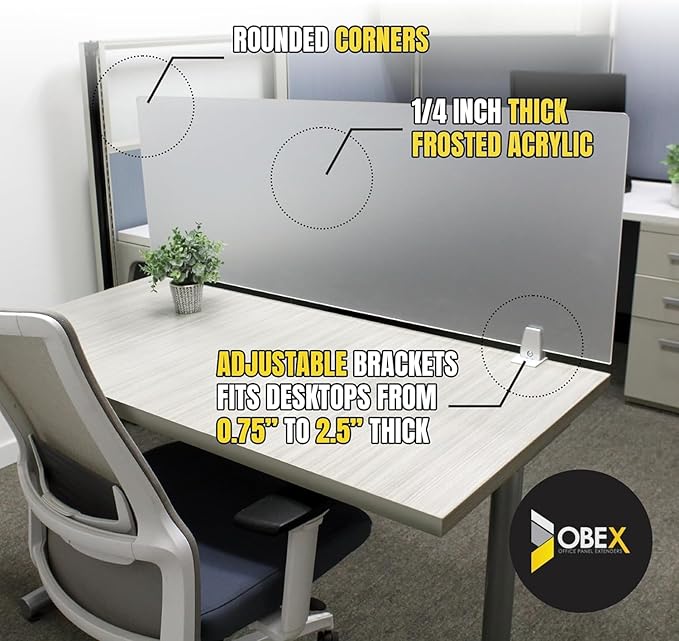 OBEX Clear Acrylic Desk Mounted Privacy Panel, 18" x 60", Clear