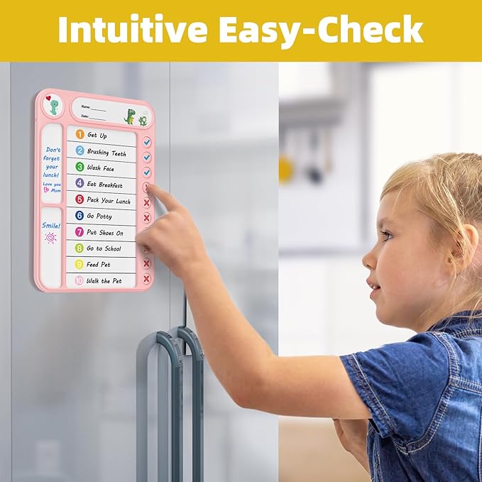 2-Pack Magnetic Chore Chart for Kids, ADHD Task Tracker Easy-Check Routine Dry Erase Board, to-Do List Planning Tool with Stand for Fridge/Desk/Home/School, 6 Reusable Sheets, 4 Markers Pink