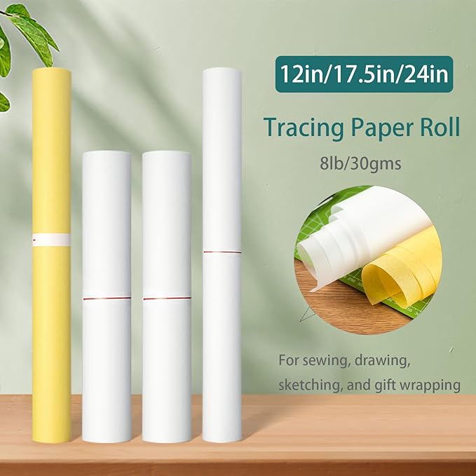 SEMLEART Tracing Paper Roll,12-inch x 50yard，White Translucent Vellum,Pattern Paper for Sewing, Drawing, Sketching, Gift Wrapping