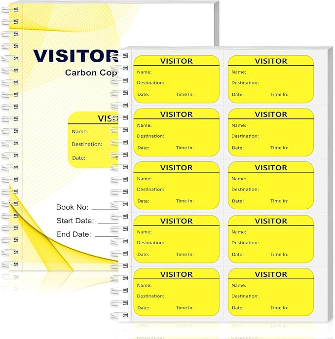 300 Visitor Badges Stickers Visitor Log Book with Carbon Copy Visitor Pass Stickers with Carbonless Visitor Name Tags Guest Registry Log Book for School Business Church