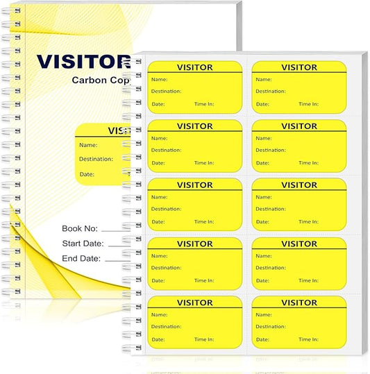 300 Visitor Badges Stickers Visitor Log Book with Carbon Copy Visitor Pass Stickers with Carbonless Visitor Name Tags Guest Registry Log Book for School Business Church