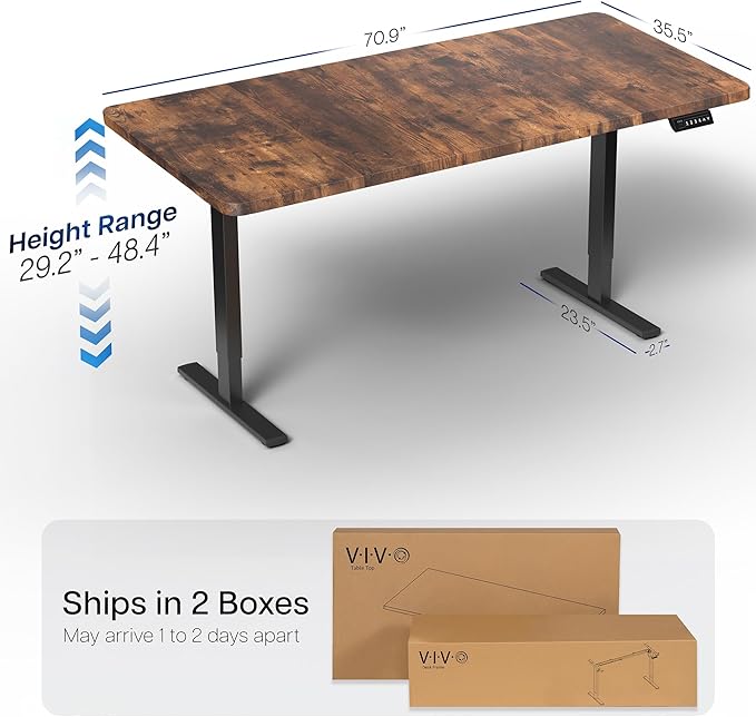 VIVO Electric 71 x 36 in Rustic Standing Desk, Memory Height Adjustment, 1B Series, Holds 220 lbs, Vintage Brown Top Black Frame, DESK-KIT-1B7N-36