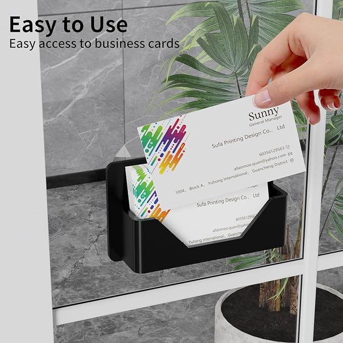 PecMuikee Window Mount Business Card Holder with Suction Cups，Black Acrylic Business Card Display Stand,Multiple Business Card Holders for Office, Exhibition, Home, Restaurant 1Slot 2 Pcs