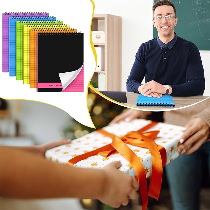 Resurhang 6 Pcs Legal Pad Top Spiral Bound Notebook 70 Sheets Double Sided College Ruled Paper Notepad Memo Steno Pad with Stiff Cover for Business College(8.5 x 11 Inches,No Holes,Bright Colors)